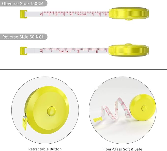 DiCUNO 60-Inch 1.5 Meter Soft and Retractable Tape Body Tailor Sewing Craft Cloth Dieting Measuring Tape (3 Pcs of Yellow with Soft Tape)