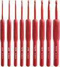 Crafts by KFRod - Ergonomic Crochet Hooks Set, Crochet Kit for Beginners, Ergonomic Anti Slippery Rubber Handle Knitting Needles (Set of 9 - Red)