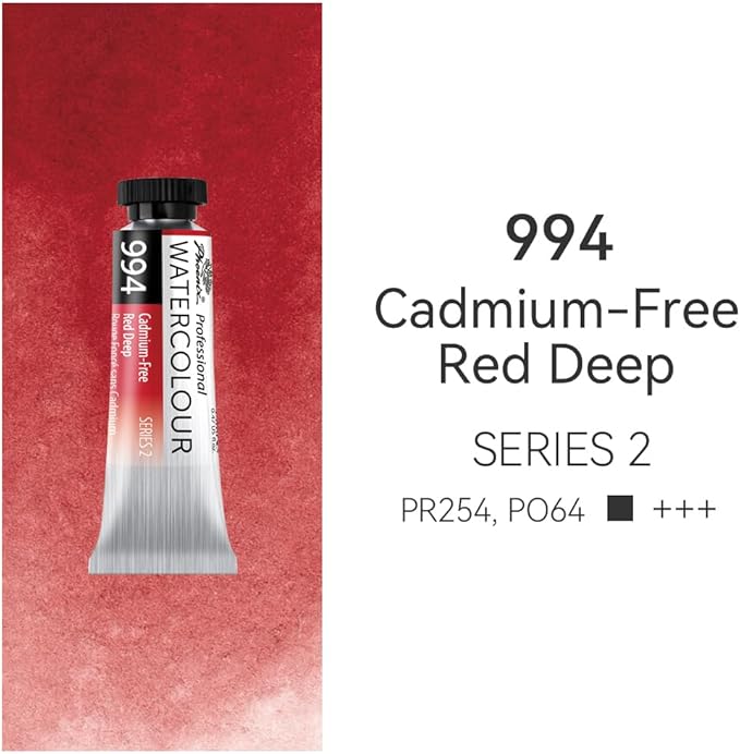 PHOENIX Professional Watercolor Paint Single Tube - 0.47 Fl Oz / 14ml - Cadmium-Free Red Deep