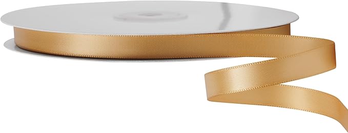 LIUYAXI Old Gold Double Faced Satin Ribbon, 3/8" X Continuous 100 Yards, Ribbons Perfect for Gift Wrapping Bows Bouquet Wedding Decor DIY Craft and More