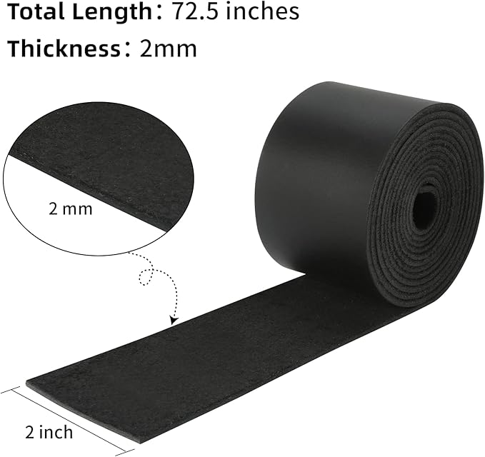 Ringsun 2 Inches Wide Black Flat Leather Straps for Crafts, Full Grain Leather Strips Cord String for Crafts, Tooling (2mm Thick 72.5 Inches Long)