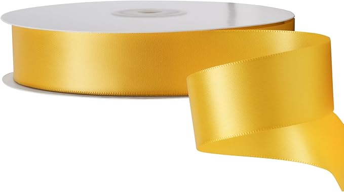 LIUYAXI Yellow Double Faced Satin Ribbon, 1" X Continuous 25 Yards, Ribbons Perfect for Gift Wrapping Wedding Bouquet Decor DIY Craft Bow Making & Other Projects