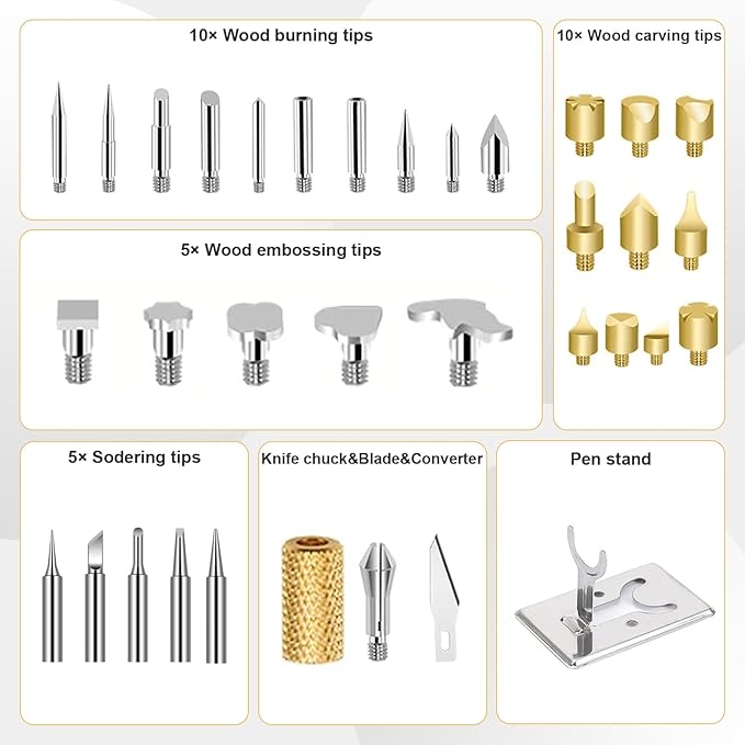 ACRSIKR Wood Burning Kit, LED Display Wood Burning Tool Adjustable Temperature Woodburning Pyrography Pen Kit for Adults 46 Pcs