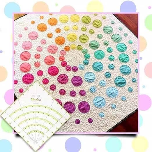 Arcs & Fans Quilt Circle Cutter Ruler Multifunctional Acrylic Quilting Ruler Cutting Patchwork Ruler with Double Colored Lines for Cutting Cloth Ruler Template Sewing Crafts