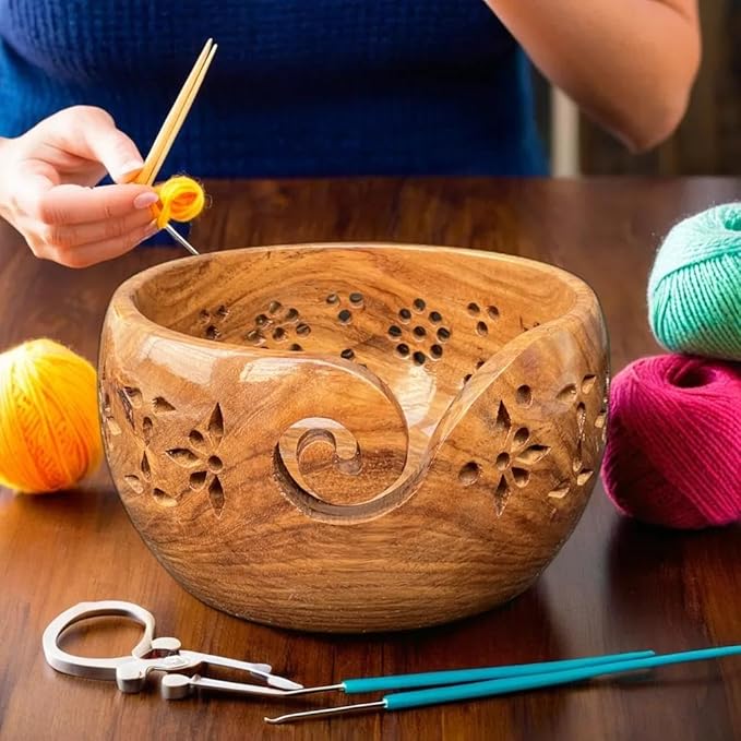 Prime Art Wooden Yarn Bowl Yarn Bowl for Crochet Yarn Bowl for Knitting Yarn Bowl for Crochet Large Yarn Bowl