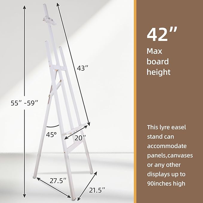 Falling in Art Easel Stand for Painting, Adjustable Wooden Easels for Painting Canvas Up to 42", Folding Art Easel for Drawing, Wedding Sign and Poster, Suitable for Kids and Adults(White)