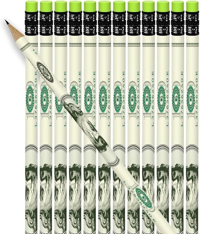 ArtCreativity $100 Bill Pencils - Set of 24 Fun Money Pencils with Erasers, Birthday Party Favors, Goody Bag Fillers & Classroom Teacher Supplies