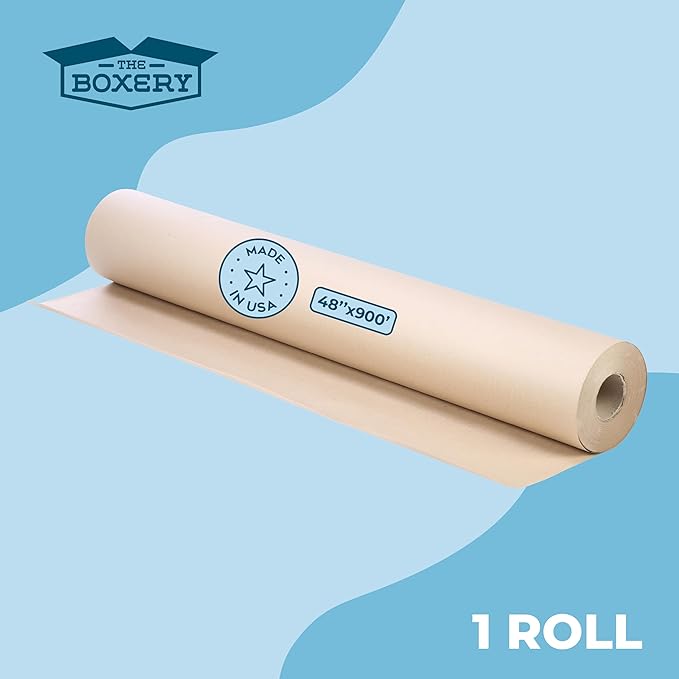 The Boxery Kraft/Brown Kraft Paper Roll, 48” x 10,800” (900’)-40lb. Thickness-Brown Wrapping Paper, Natural Kraft Packing Paper, Void Fill, Arts/Crafts, Bulletin Boards, Gift Wrapping