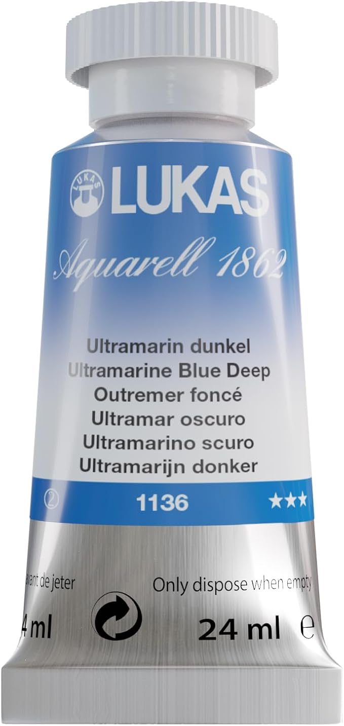 LUKAS 1862 Aquarell Artists' Watercolor Tubes, Ultramarine Blue Deep 24 ml -Vibrant Professional Grade Watercolor Paint -Easy-to-Wet, Intense Color, Long-lasting -Ideal for Professional Watercolorists