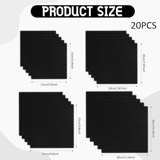 Breling 20 Pcs 10 x 10 Inch Cotton Fabric Bundle Squares Precut Fabric Squares for Sewing Making Quilts for Craft Lovers (Four Size,Black)