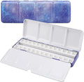 LOONENG Empty Watercolor Palette, Empty Watercolor Tin with Fold Out Palette, Medium Purple Watercolor Tray Palette with 26 Empty Half Pans for Plein Air Painting and Sketching