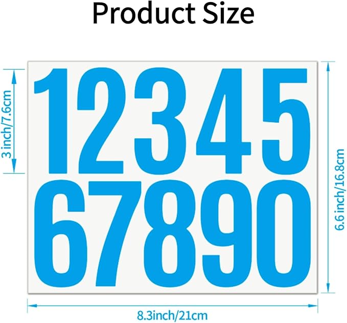 10 Sheets Vinyl Mailbox Number Stickers - Self-Adhesive Address Labels for Cars, House Doors, Windows & Metal Mailboxes (Blue, 3 inch)