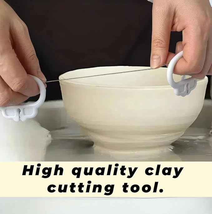 2 Set Mud Pottery Wire Tools, Wire Rope Clay Cutting Wire, Pottery Trimming Tools with White Comfort Handles, Clay Wire Cutters, Ceramics Cut Off Tools