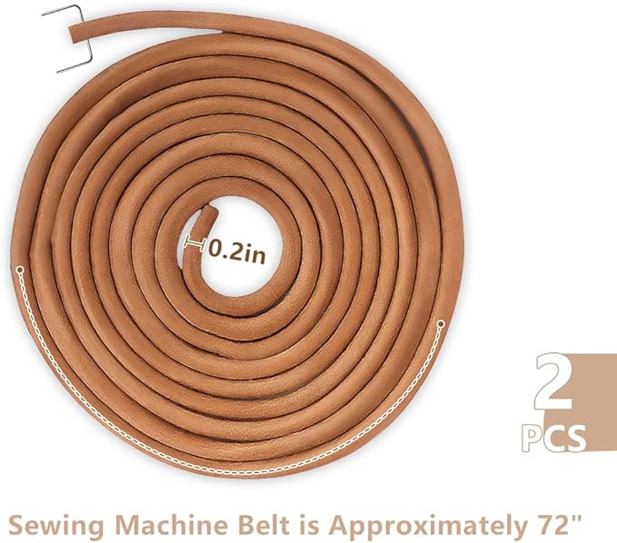 TWZKXC 2 Pcs 72" Treadle Sewing Machine Belt, Replacement Leather Belt Treadle Belts with Hook Compatible with Singer Jones Sewing Machine Leather Belt Replacement Accessories Parts(Brown)