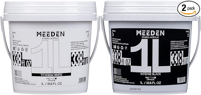 MEEDEN Black and White Acrylic Paint: 1L /33.8oz Gloss Titanium White and Mars Black Heavy Body - Thick Art Paints for Canvas Crafts Painting