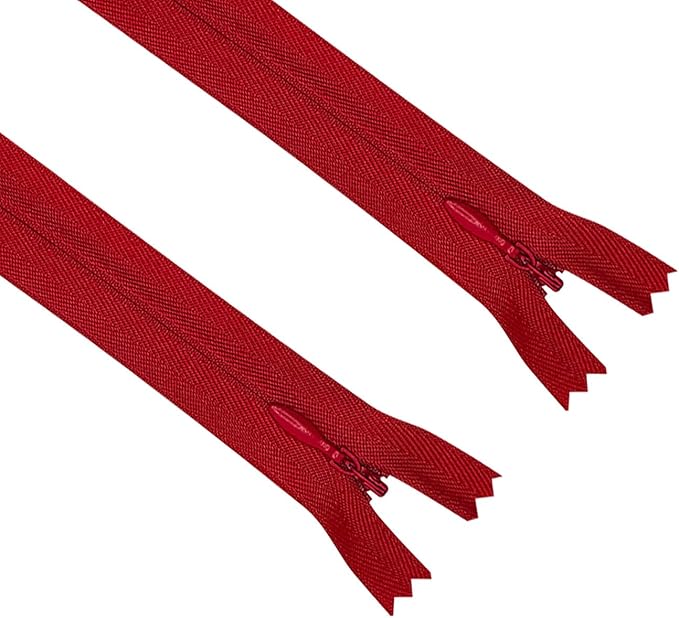 ANPURZII 2PCS #3 11 Inch Red Invisible Zippers for Sewing Skirts, Nylon Coil Bulk Zippers for Pocket, Pillow(Red 11" 2PCS)