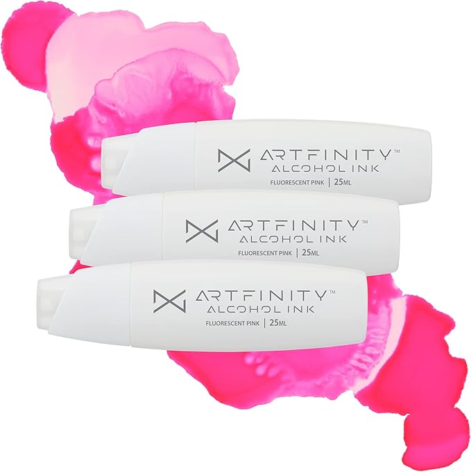 Alcohol Inks 3 Pack - Vibrant, Professional, Dye-Based Alcohol Inks for Artfinity Alcohol Markers, Artists, Drawing, & More! - Fluorescent Pink FRV1