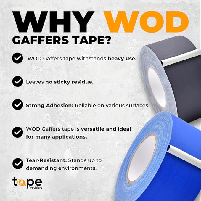 WOD GTC12 Gaffer Tape, Brown Low Gloss Finish Film, 2 inch x 60 ft. Residue Free, Non Reflective Cloth Fabric, Secure Cords, Water Resistant, Photography, Filming Backdrop, Production
