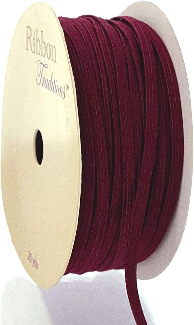 1/8" Width Skinny Elastic Band - Braided Cord - Wine 5 Yards - USA Warehouse