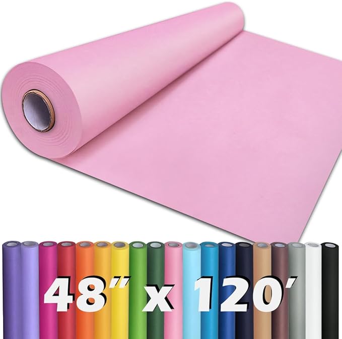 PerkHomy 48" x 1,440" (120') Light Pink Kraft Paper Roll for Craft Bulletin Board Paper Art Table Covering Crafting Gift Wrapping Bouquet Packing Parcel 80GSM 55LB (Light Pink, 48" x 120')