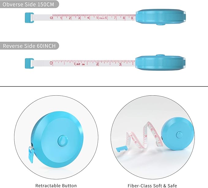 DiCUNO 60-Inch 1.5 Meter Soft and Retractable Tape Body Tailor Sewing Craft Cloth Dieting Measuring Tape (3 Pcs of Sky-Blue)