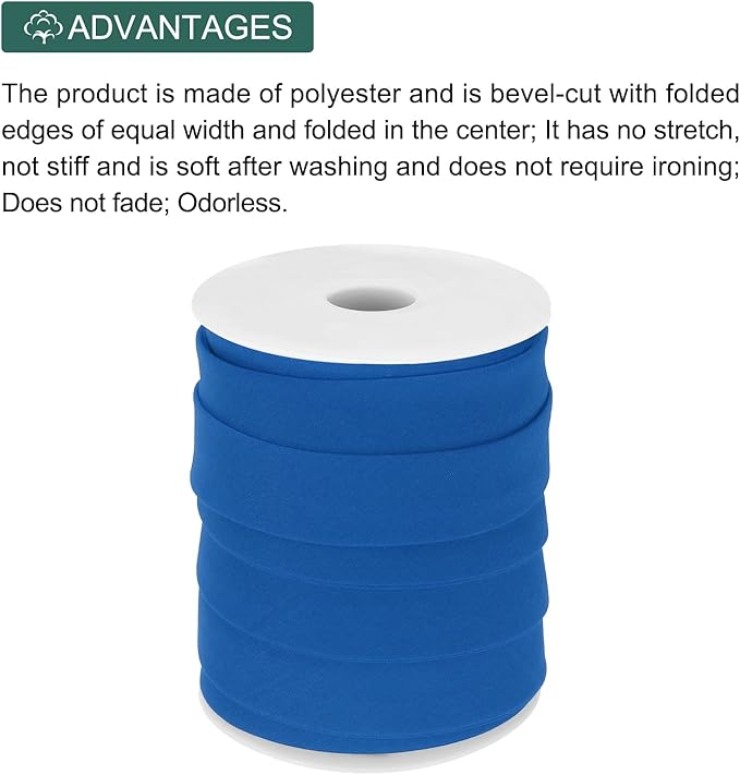 MECCANIXITY 1 Inch Double Fold Bias Tape Polyester Continuous Bulk Bias Tape for Sewing,Seaming Quilting Hemming Binding Crafts (Dark Blue 25 Yards)