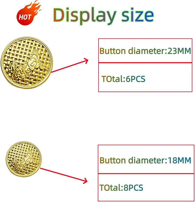 14 Pieces Gold Metal Blazer Button Set 18mm 23mm for Blazers, Suits, Sport Coats, Sewing, Uniform, Jackets (MBM42)