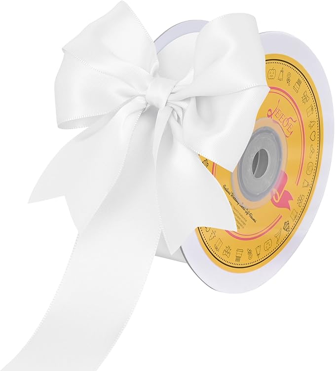 Double Face White Satin Ribbon 1-1/2 inch X 25 Yards Polyester White Ribbon for Gift Wrapping Very Suitable for Weddings Party Hair Bow Invitation Decorations and More