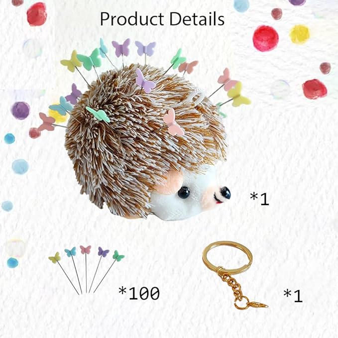 Hedgehog Pin Cushion Sewing Kit with 100 Colored Pins,Pin Cushions Sewing Accessories and Supplies Flat Head Straight Pins Needle Cushions Holder
