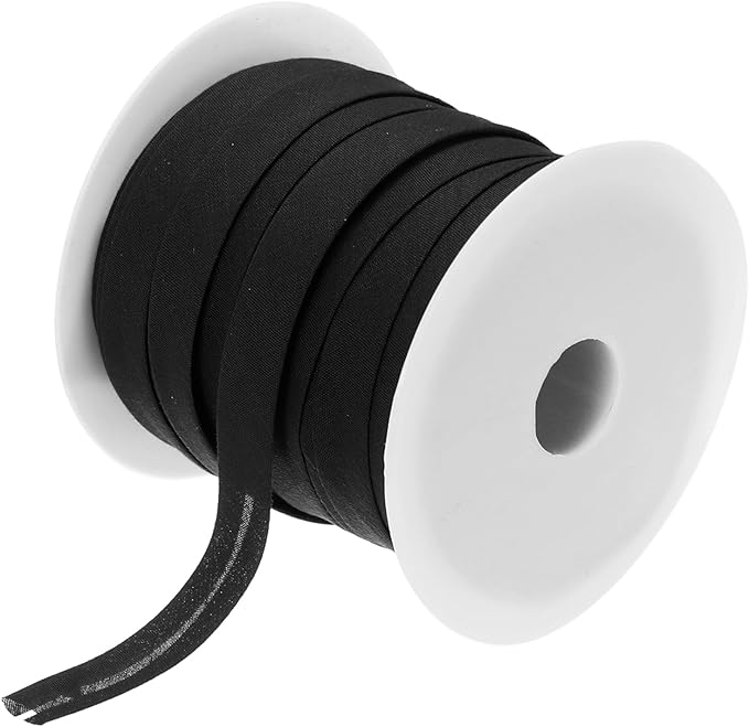 MECCANIXITY 1/2 Inch Single Fold Bias Tape Polyester Continuous Bulk Bias Tape for Sewing,Seaming Quilting Hemming Binding Crafts (Black 50 Yards)