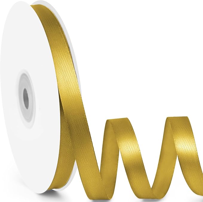 3/8" x 50 Yards Satin Ribbon - Gold Silk Ribbon with Spool - Ideal for Gift Wrapping, Floral Bouquets, Crafts, Wedding Party Decorations, Christmas and Sewing Projects