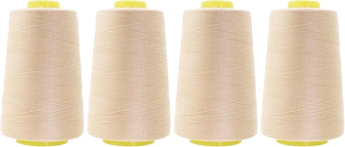 Mandala Crafts 4 Pack of Serger Threads Cones Spools - 40S/2 24000 Yards Polyester Natural Threads for Sergers Machine and Overlock Quilting Sewing Machine