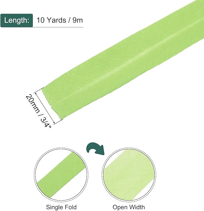 MECCANIXITY 3/4 Inch Single Fold Bias Tape Polyester Continuous Bulk Bias Tape for Sewing, Seaming Quilting Hemming Binding Crafts (Light Yellow 10 Yards)
