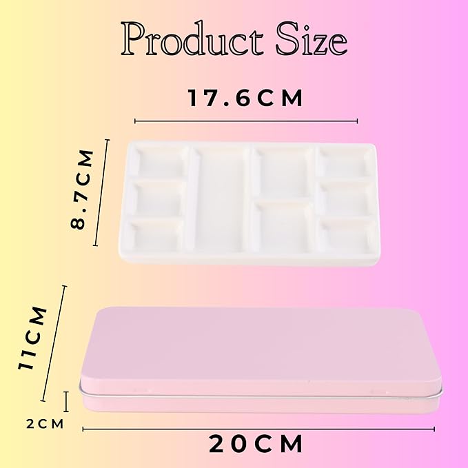 Travel Watercolor Palette, Portable Ceramic Palette 9 Well, Watercolor Palette with Lid, Empty Wet Palette Metal Paint Box with Porcelain Palettes(Pink Box)