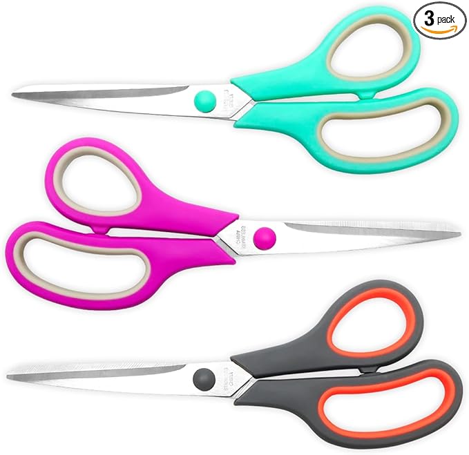Vitoler 8.5" Scissors All Purpose, 3 Pack Ultra Sharp Blade Shears, Professional Ergonomic Comfort Grip Scissors for Office School Home Supplies Fabric Sewing DIY