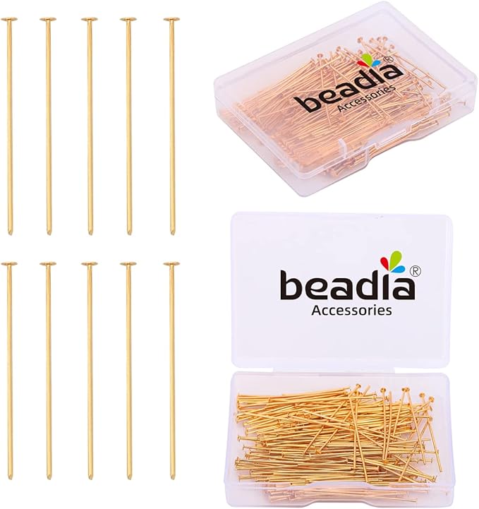 18K Gold Plated Flat Head Pins Non Tarnish 35mm 200pcs for Jewelry Making Findings