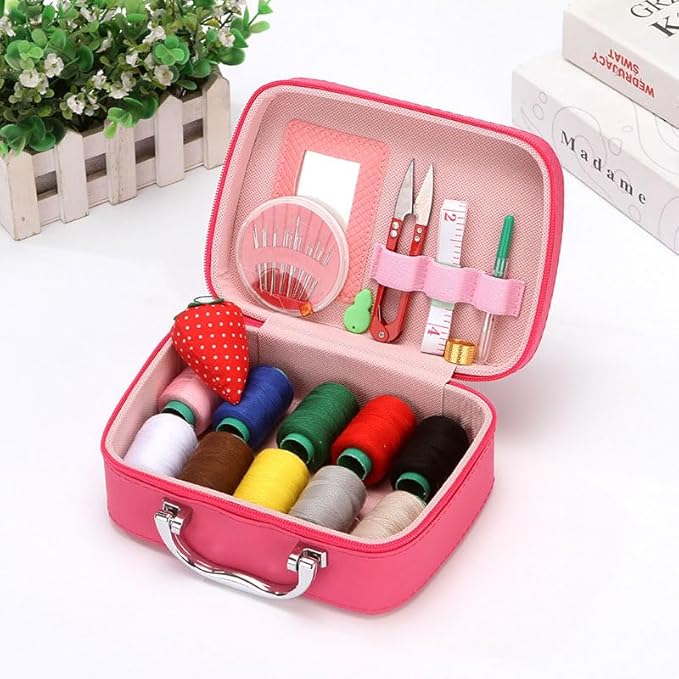 Big Eye Steel Sewing Needles Kit, 34PCS Big Eye Steel Needles Set - Long & Thin Handmade Quilting & Sewing Needles Kit, Portable Sewing Kit in Faux Leather Case, for DIY Sewing