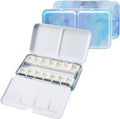 Blue Metal Watercolor Tin Palette - Empty w/ Paint Tray & 14 Half Pans - Robust & Functional - Perfect for Plein Air & Studio Painting