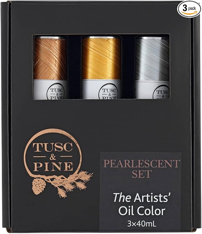 Tusc & Pine Artist Oil Paint - Pearlescent, Set of 3 40 ml, Non-Yellowing, Rich & Creamy Consistency, Maximum Pigment Load, Small Batch Milled Oil Paints Made in the USA for Professional Artists