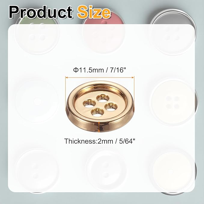 HARFINGTON 20pcs Metal Sewing Button, 11.5mm 4-Hole Round Suit Shirts Coats Clothes Sewing Buttons for Decoration Craft, Gold