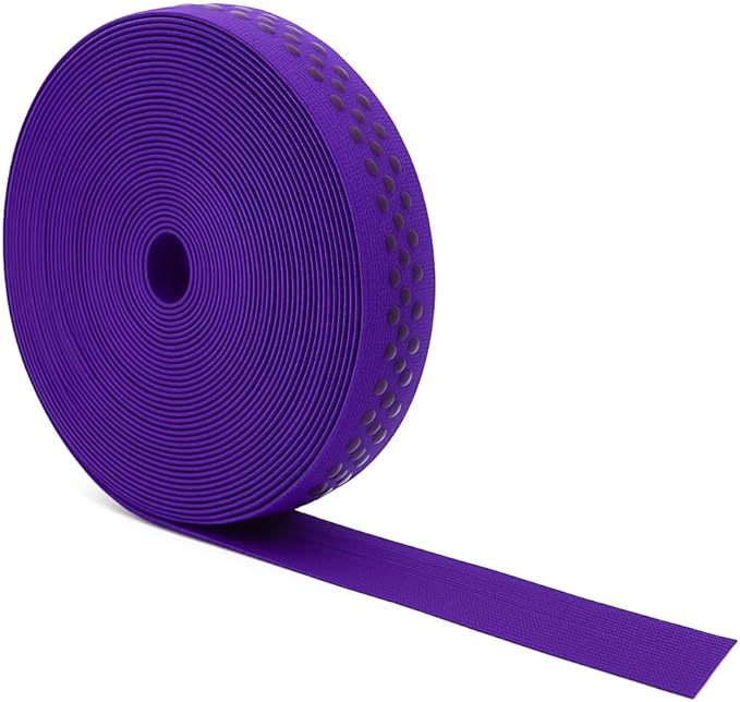 Mandala Crafts 1 Inch Elastic Silicone Gripper Tape for Clothing - 10 Yds Dotted Non Slip Elastic Band for Sewing - Purple Silicone Flat Fabric Stretchy Ribbon Straps