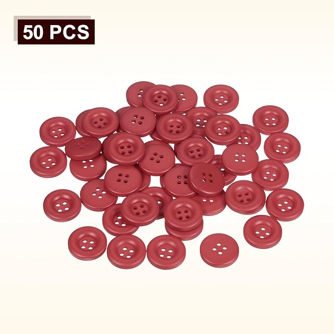 HARFINGTON 50pcs Sewing Button 20mm (3/4 Inch) 4 Holes Resin Thickened Round Crafting Replacement Buttons for Clothing DIY Crafts Decoration, Bright Red