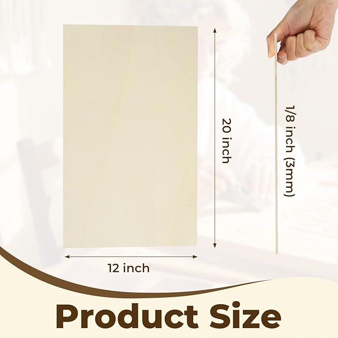 12 Pack Basswood Sheets 12"x20"x1/8", 3mm Basswood for Laser Cutting, Wood for Laser Cutting and Engraving, Laser Engraver Blanks, DIY Architectural Models Making, Wood Engraving