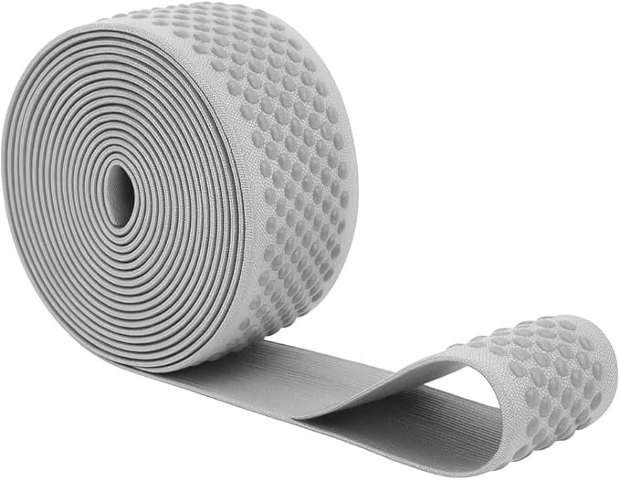 Mandala Crafts 2 Inch Elastic Silicone Gripper Tape for Clothing - 5 Yds Dotted Non Slip Elastic Band for Sewing - Gray Silicone Flat Fabric Stretchy Ribbon Straps