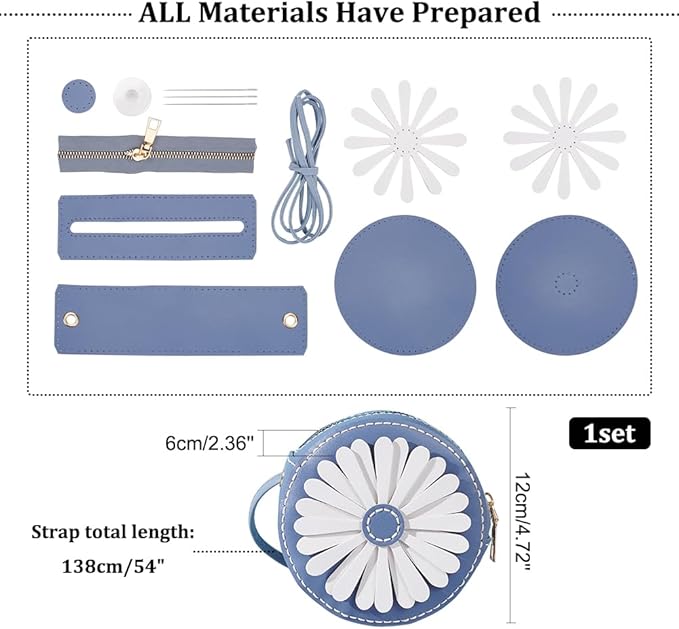 WADORN DIY Purse Sewing Kit, DIY Crafts Lovely Shoulder Bag Sewing Materials Cute Daisy Flower Sewing Pattern Round Bag Kit for Handmade Purse Making Accessories Birthday Xmas Valentine Gift, Blue
