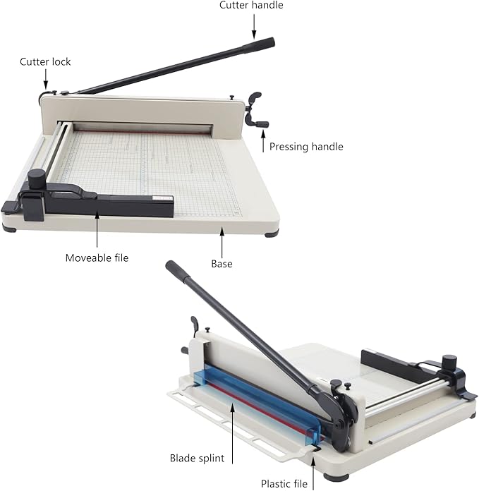 Heavy Duty Guillotine Paper Cutter Manual Paper Slicer Trimmer for Card Film Fabric Cardstock Soft PVC Up to 17in Width, with Precise Grid and Scale, 0.1-36mm Cutting Thickness