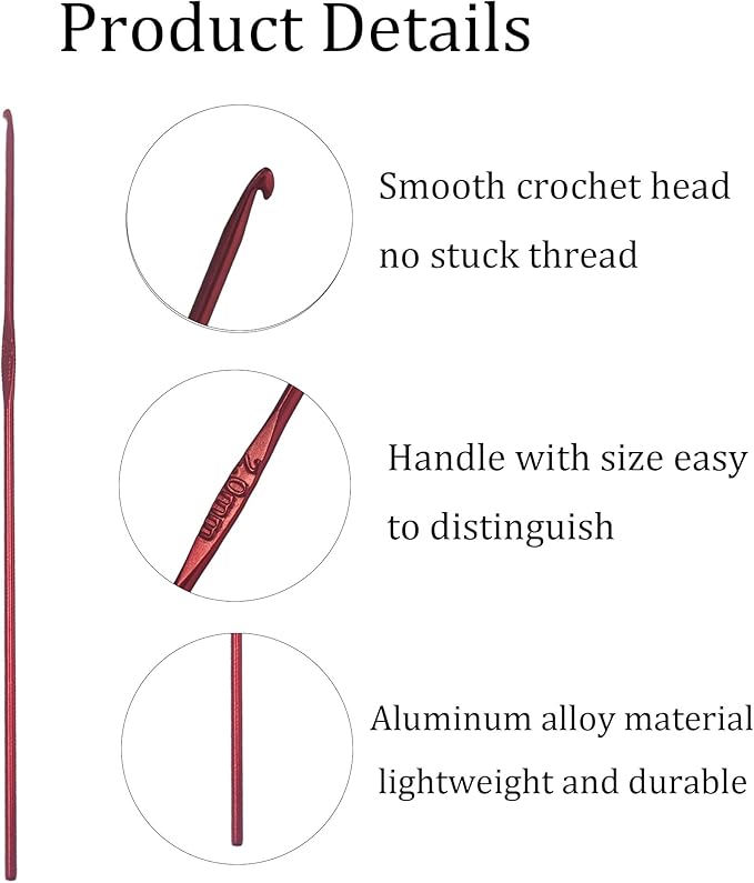 pson 20Pcs 2mm Aluminum Crochet Hooks Set, Lightweight Crochet Needles for DIY Yarn Crafts, Knitting Tools for Beginners and Adults(Red)