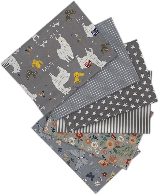 6Pcs Cotton Fabric Squares 20x20 Inch (50x50cm) Pre-Cut Quilt Squares Sheets Patterns Craft Cotton Fabric Bundle for Sewing Quilting Patchwork Crafting Home Décor Handwork (Grey)