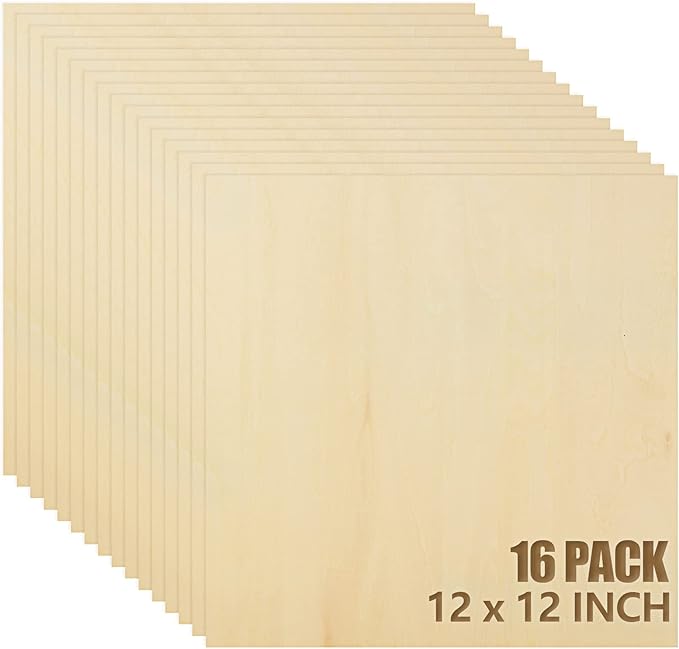 16PCS Basswood Sheets 1/8 x 12 x 12 Inch Plywood Board for Crafts, Unfinished Square Wooden Sheets Thin 3mm Basswood for Architectural Model Making Burning Painting Pyrography Drawing Laser Scroll