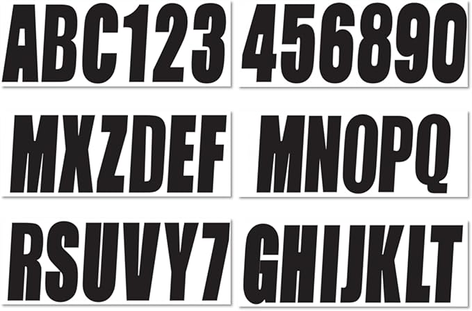 4 Sets of 3" Black Marine Boat Sticker Decals A-Z Letters & 0-9 Numbers for Yachts & Personal Watercraft Waterproof Anti-Scratch